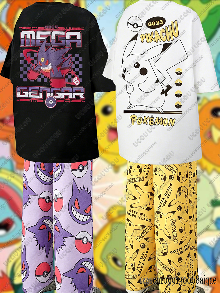 Anime Cosplay Male - 2026 Anime Pikachu&Gengar Summer Tshirts+Pajamas Pants