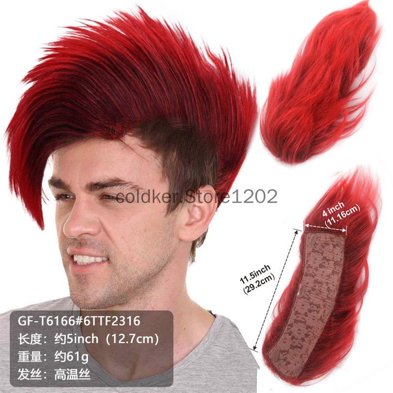 Men's Punk Mohawk Spiky Wig Re - Anime Cosplay Red Hair recension och pris